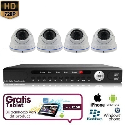 4x Dome Camera Set Wit 720P HD + TABLET